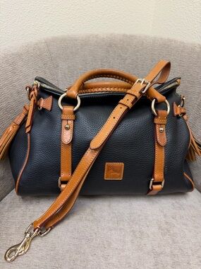 Dooney & Bourke Black Pebbled Leather Florentine with Tan Trim and Strap